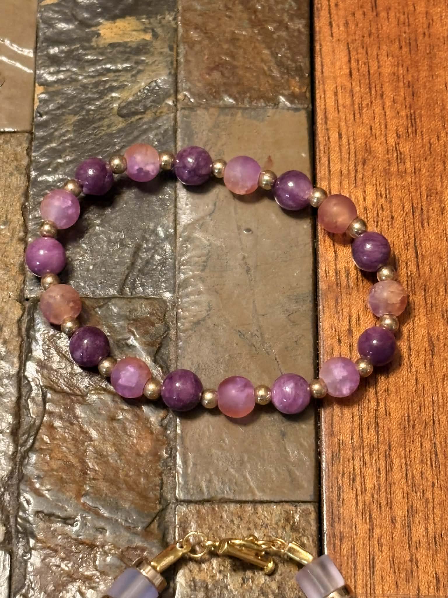 Lavender & Gold Stone Bead Bracelet