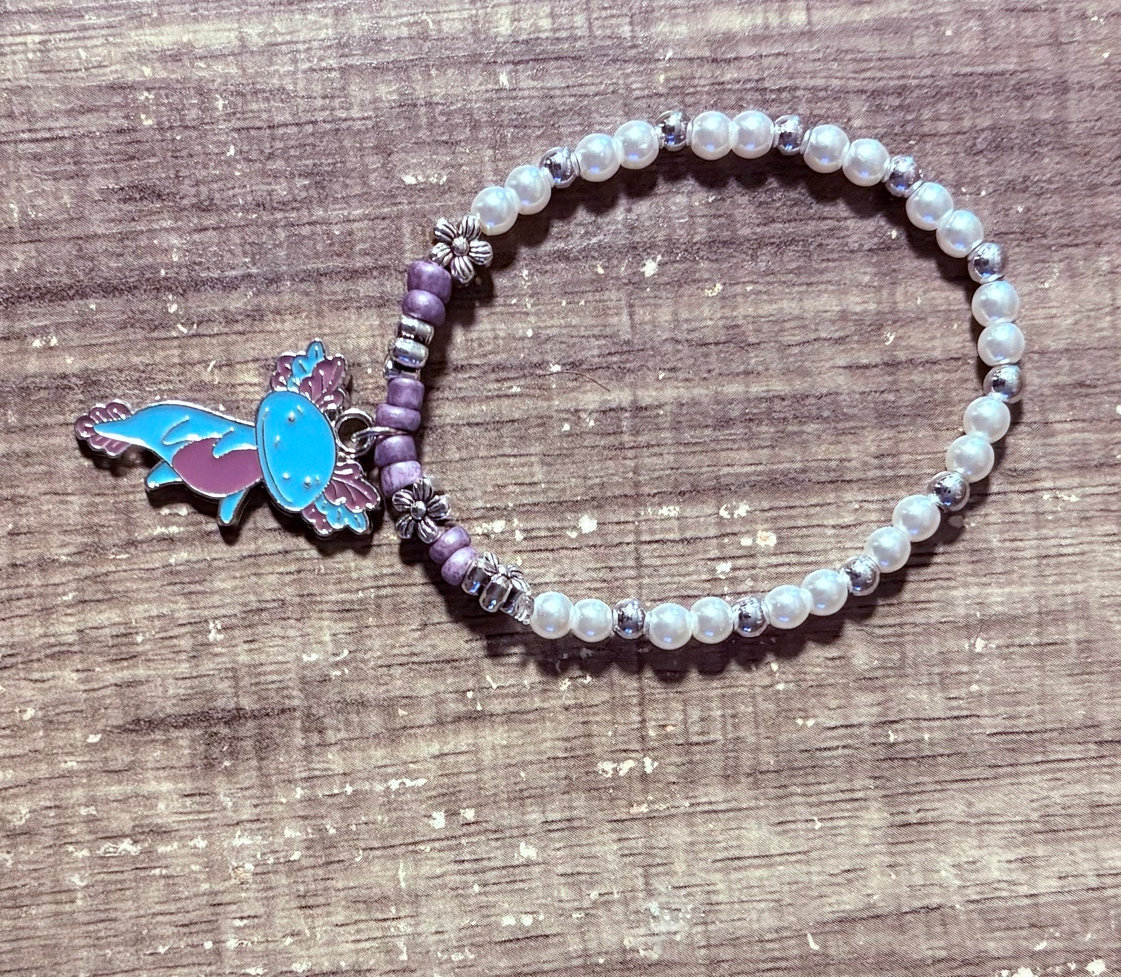 Pearl & Axolotl Charm Bracelet for Kids