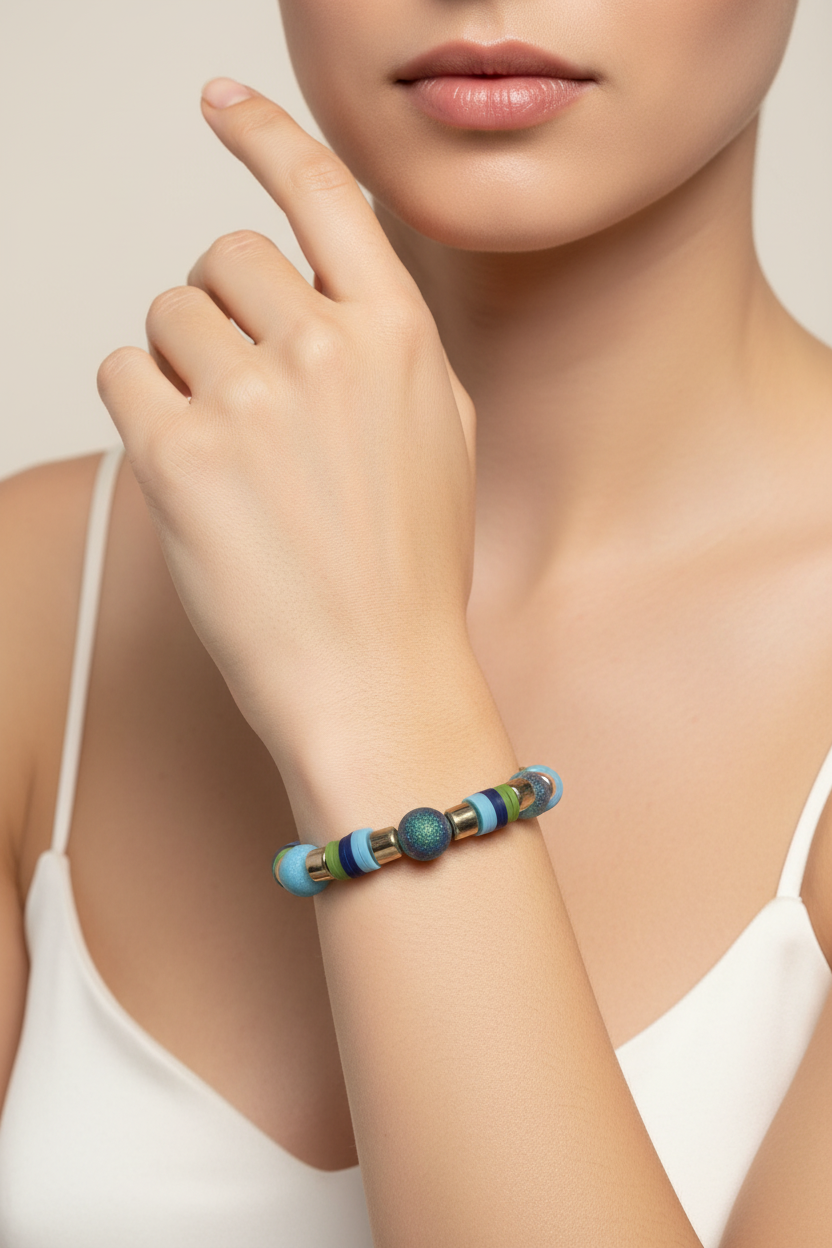 Ocean Breeze Blue & Green Beaded Bracelet