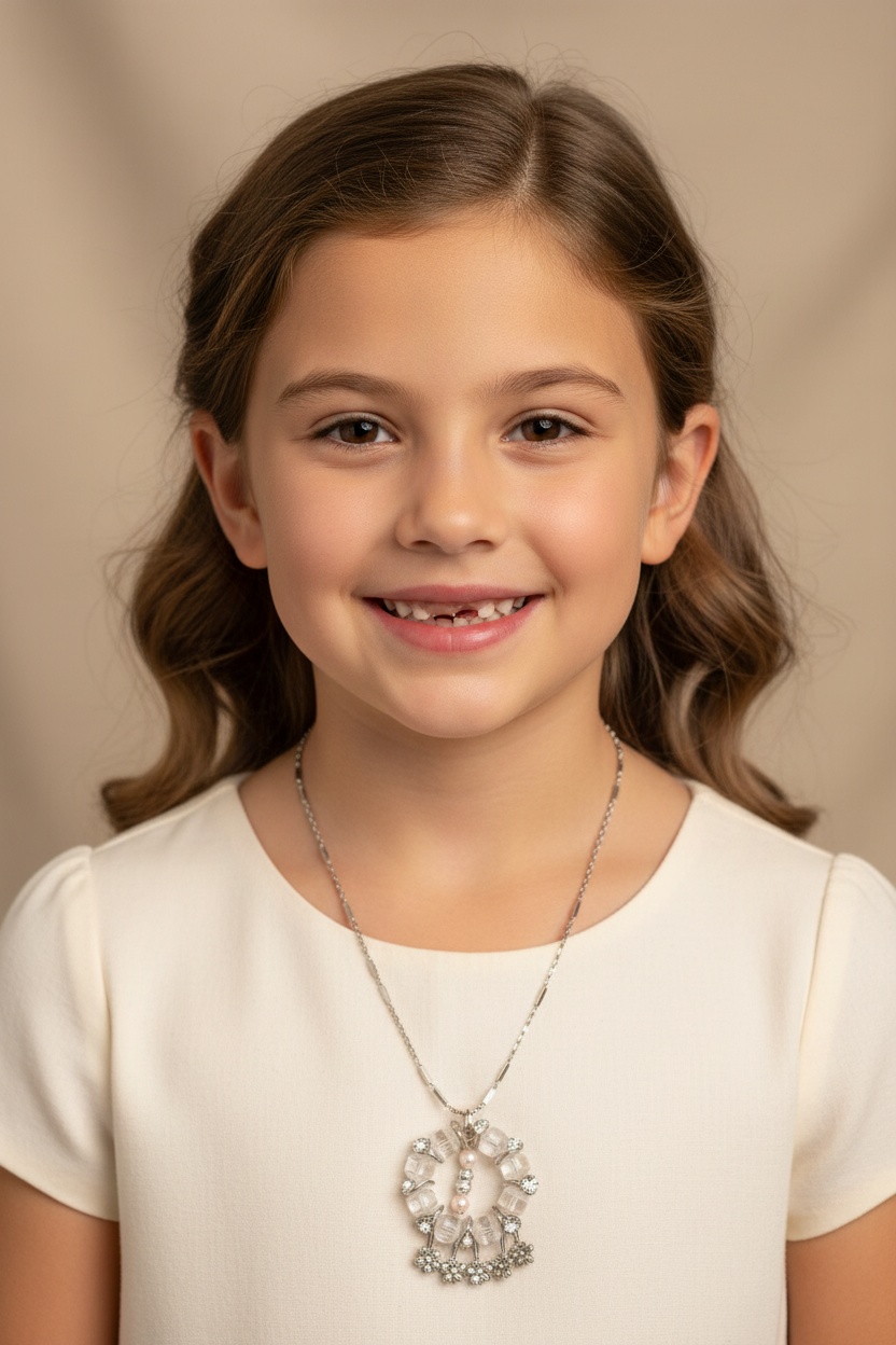 Crystal Wreath Pendant Necklace for Girls - Clear Quartz & Pearls with two pink accents