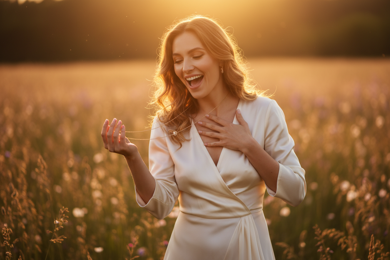 Excited model at sunset