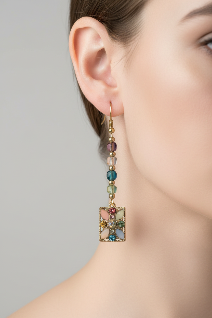 Garden Bloom Floral Charm Earrings with Glass Beads