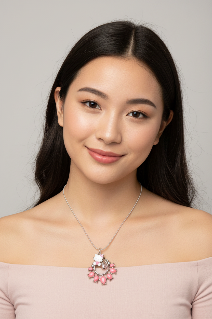 Hello Kitty Pink Stone Charm Necklace