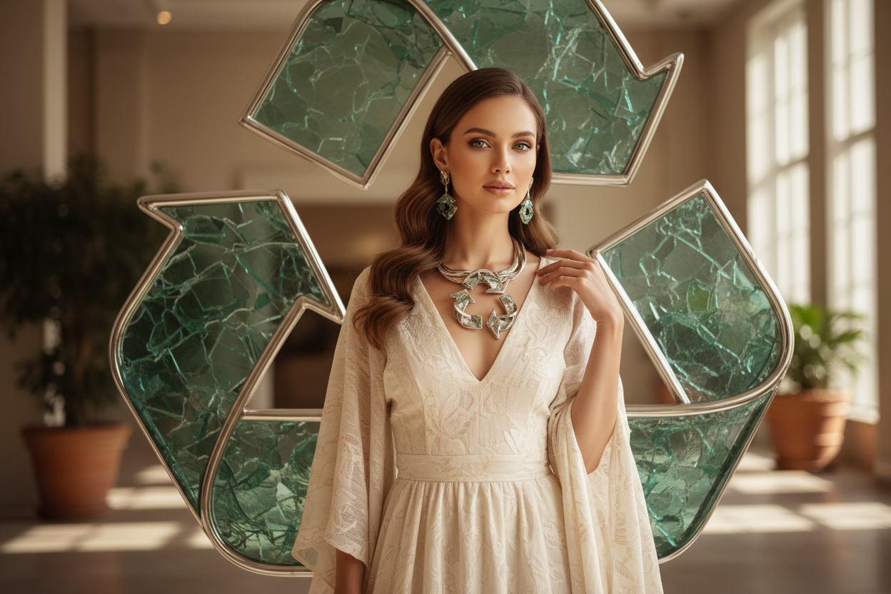 Elegant woman with recycle symbol