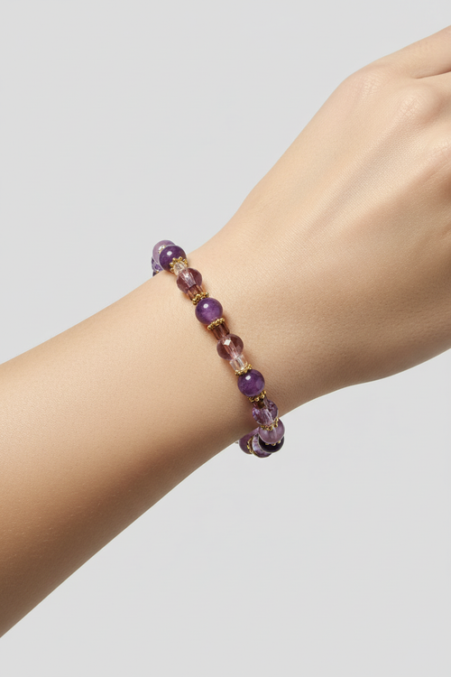 Purple & Gold Beaded Bracelet on Model