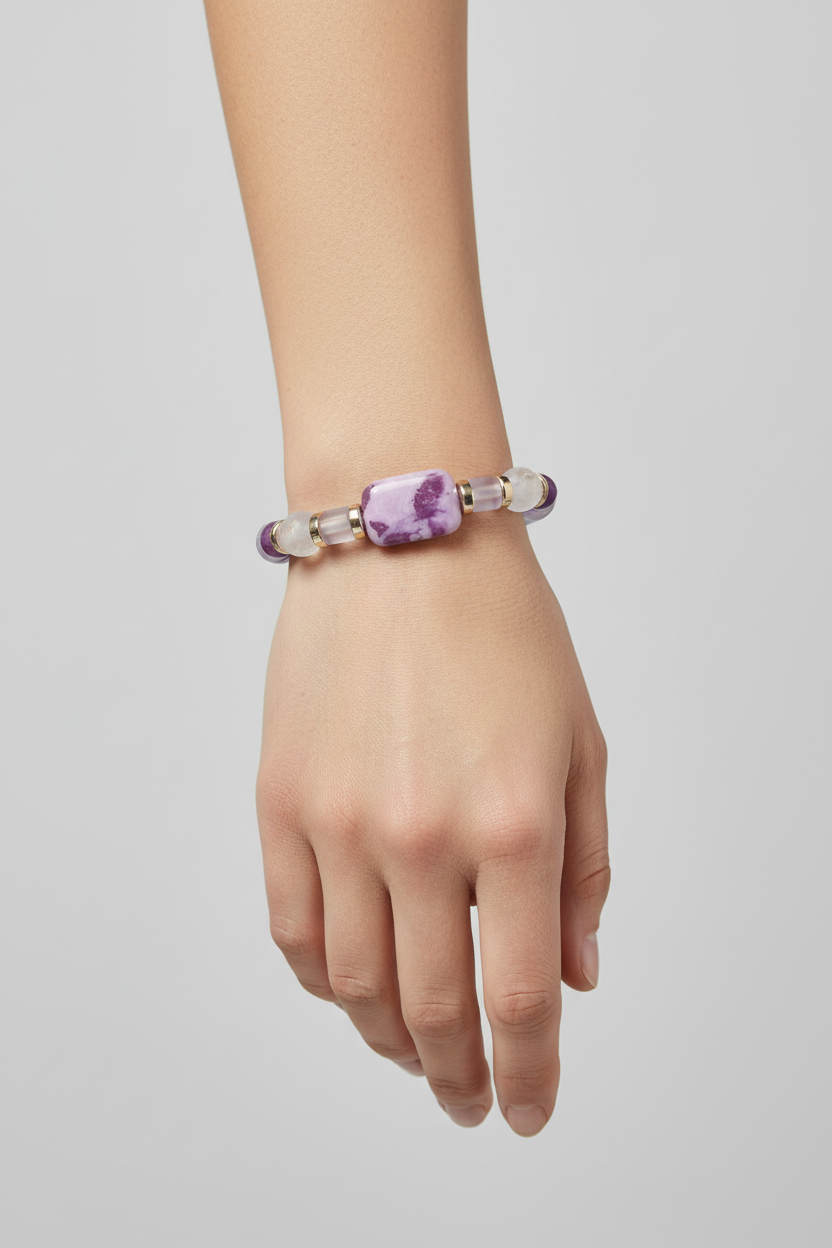 Purple Stone Statement Bracelet with Gold Accents